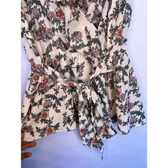 Max Studio Women’s Floral V-Neck Ruffle Sleeveless Surplice Top Tie Blouse M NWT - Picture 7 of 15